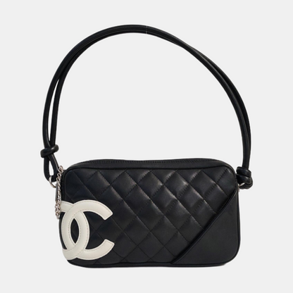 CHANEL CAMBON Small Black Calfskin Quilted Handbag Single Shoulder Bag Handbag Silver Hardware 10 Clasp-(SKU)-963757249