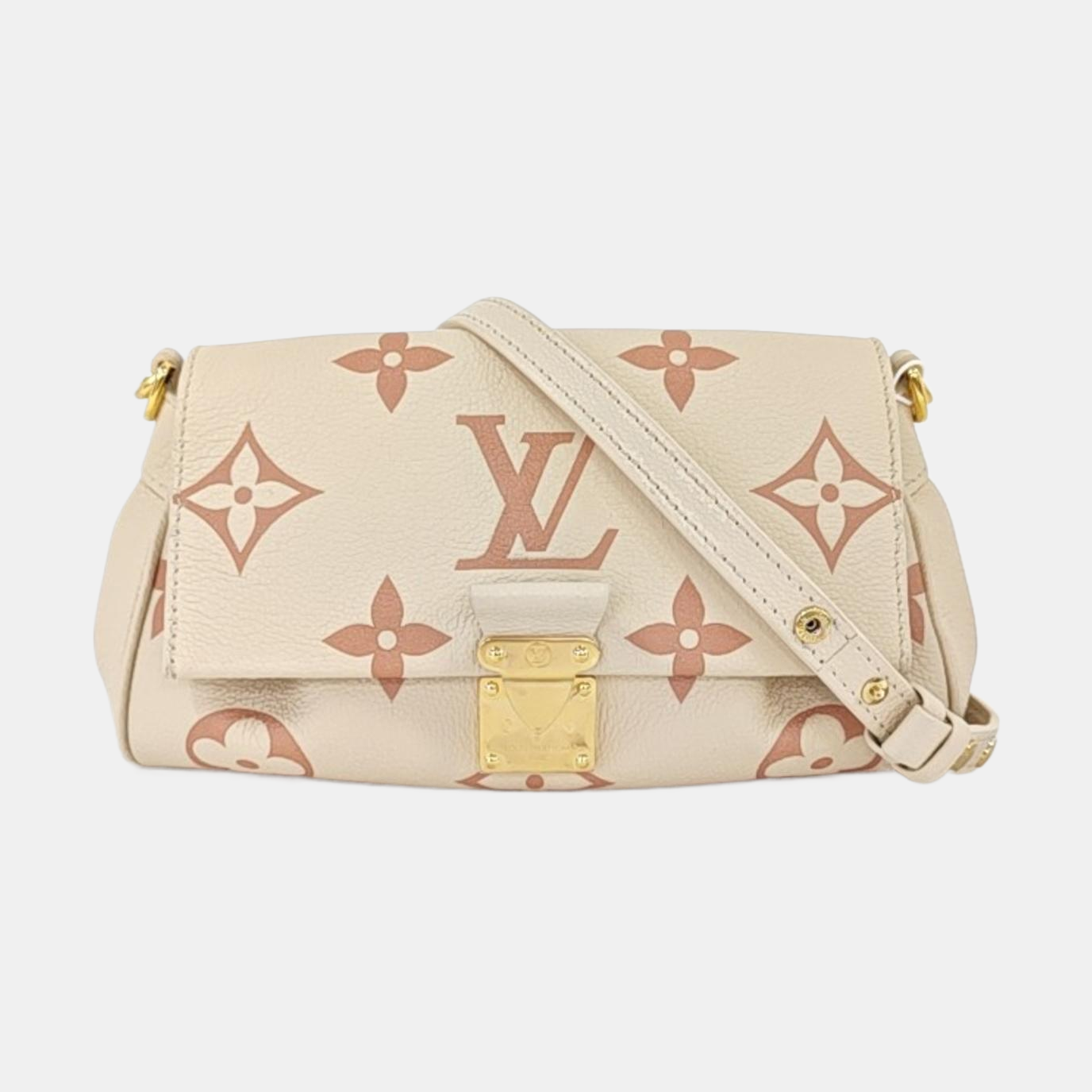 LOUIS VUITTON FAVORITE Beige Calfskin Monogram Embossed Single Shoulder Bag Crossbody with Gold Hardware Removable Shoulder Strap-(SKU)-963703492