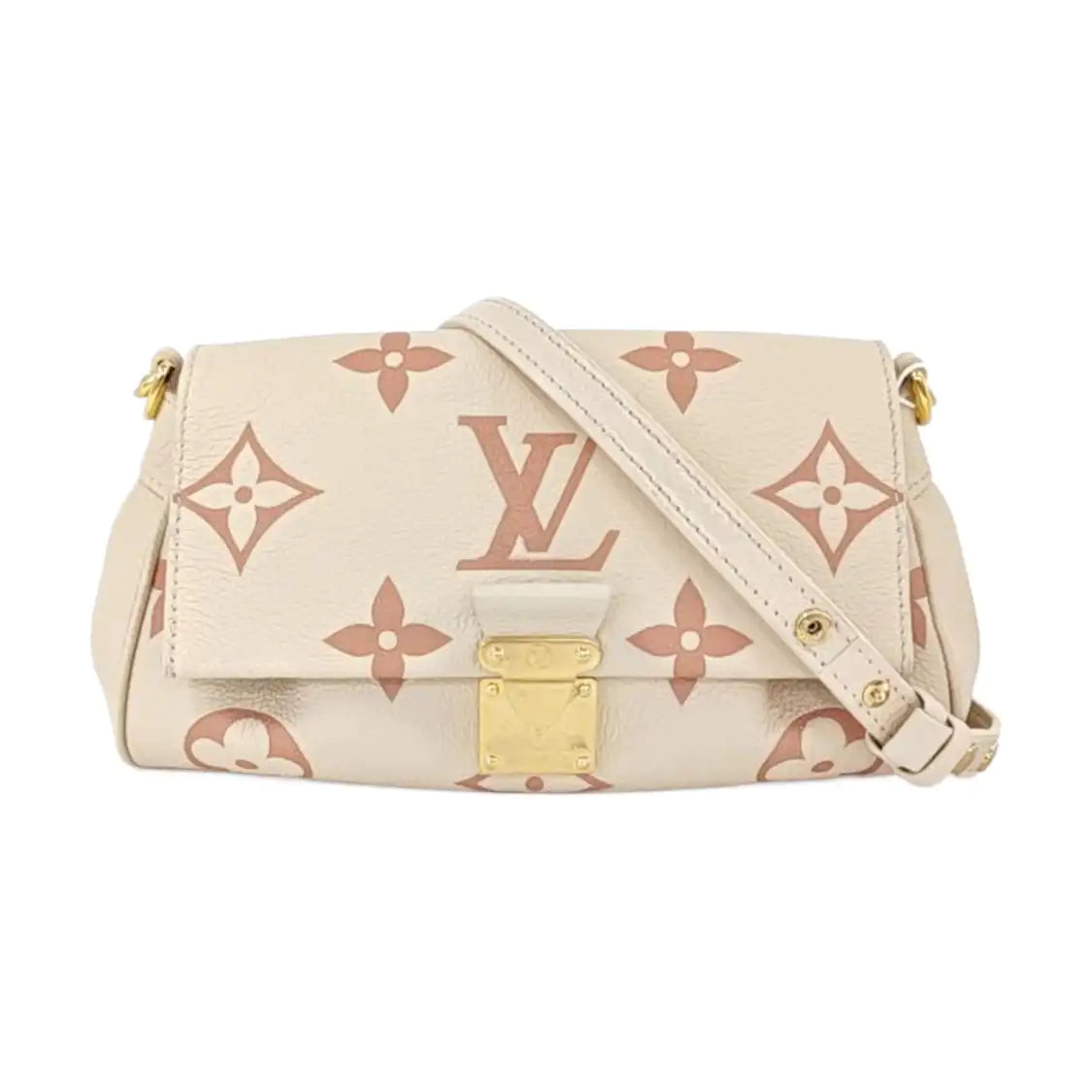 LOUIS VUITTON FAVORITE Beige Calfskin Monogram Embossed Single Shoulder Bag Crossbody with Gold Hardware Removable Shoulder Strap-(SKU)-963703492