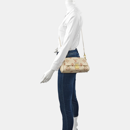 LOUIS VUITTON FAVORITE Beige Calfskin Monogram Embossed Single Shoulder Bag Crossbody with Gold Hardware Removable Shoulder Strap-(SKU)-963703492