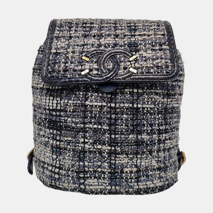 CHANEL URBAN SPIRIT Deep Blue Wool Quilted Backpack with Golden Hardware-(SKU)-963671463