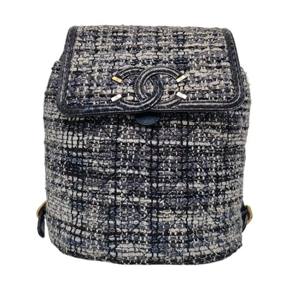 CHANEL URBAN SPIRIT Deep Blue Wool Quilted Backpack with Golden Hardware-(SKU)-963671463