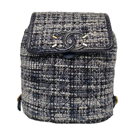 CHANEL URBAN SPIRIT Deep Blue Wool Quilted Backpack with Golden Hardware-(SKU)-963671463