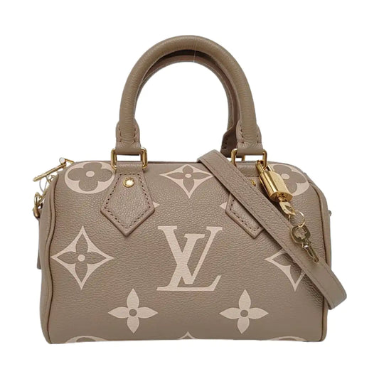 LOUIS VUITTON SPEEDY 20 Elephant Grey Leather Monogram Boston Bag with Gold Hardware, Detachable Strap-(SKU)-963649012