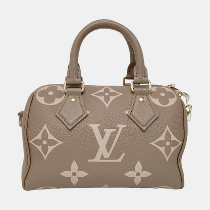 LOUIS VUITTON SPEEDY 20 Elephant Grey Leather Monogram Boston Bag with Gold Hardware, Detachable Strap-(SKU)-963649012