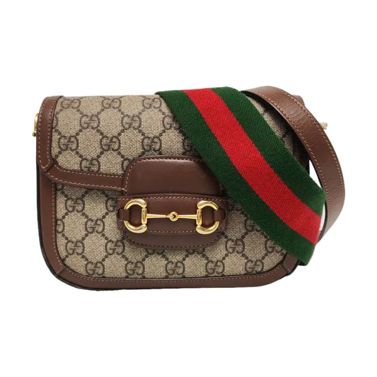 GUCCI Horsebit 1955 Mini Khaki Coated Canvas Shoulder Bag with Horsebit Detail, Gold Hardware, 2 Removable Shoulder Straps-(SKU)-963559642