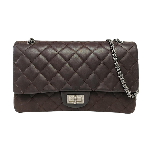 CHANEL 2.55 Maxi Super Large Dark Brown Calfskin Quilted Matelassé Shoulder Bag Crossbody Bag Rutenium Hardware 14 Clasp-(SKU)-963671431