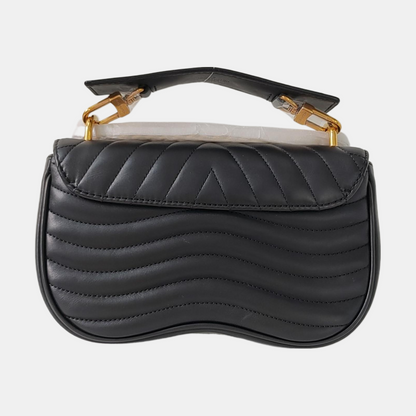 LOUIS VUITTON NEW WAVE Small Black Leather Quilted Shoulder Bag Tote Bag Crossbody Bag Gold Hardware Removable Strap-(SKU)-963958923
