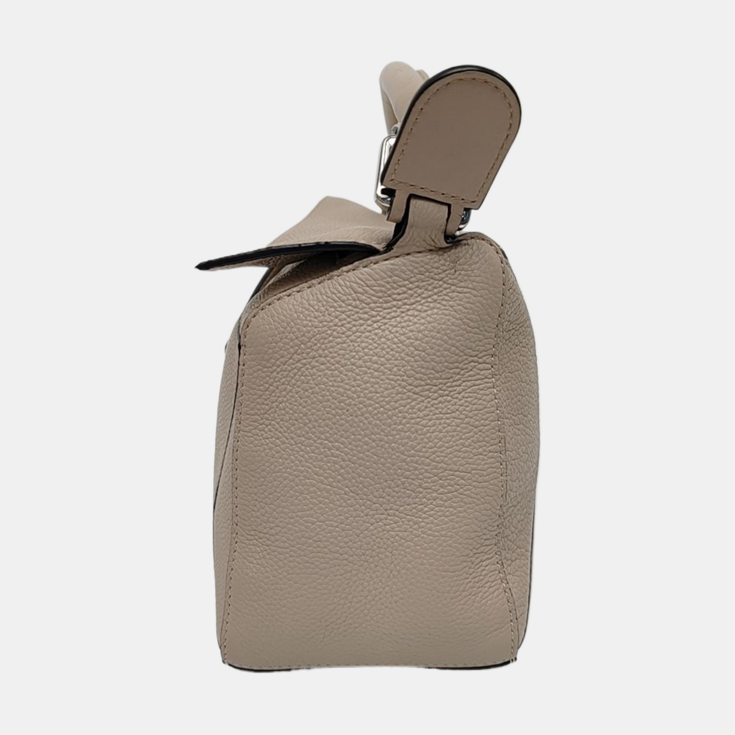 LOEWE Puzzle Small Khaki Calfskin Embossed Geometric Bag, Crossbody, Shoulder Bag, and Tote with Silver Hardware Removable Strap-(SKU)-963859842