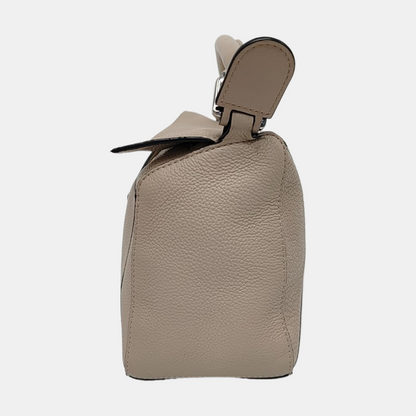 LOEWE Puzzle Small Khaki Calfskin Embossed Geometric Bag, Crossbody, Shoulder Bag, and Tote with Silver Hardware Removable Strap-(SKU)-963859842