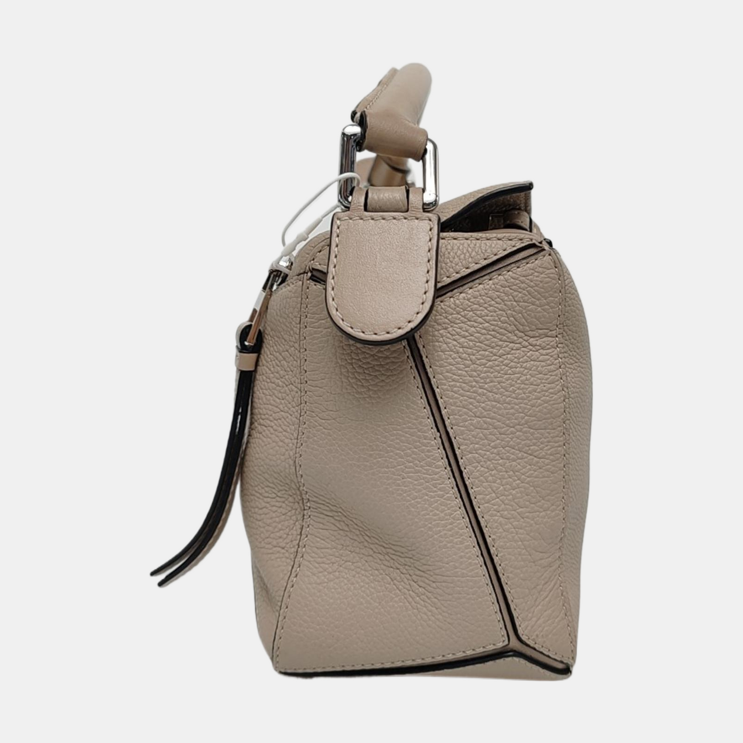 LOEWE Puzzle Small Khaki Calfskin Embossed Geometric Bag, Crossbody, Shoulder Bag, and Tote with Silver Hardware Removable Strap-(SKU)-963859842