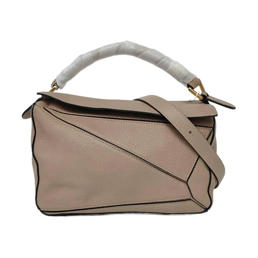 LOEWE Puzzle Small Khaki Calfskin Geometric Bag Crossbody Shoulder Bag with Detachable Strap and Golden Hardware-(SKU)-964095493