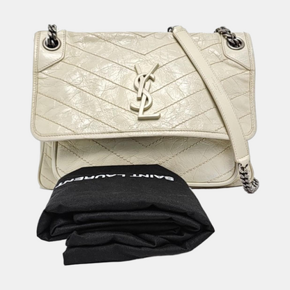 YSL NIKI Medium Beige Calfskin Plaid Quilted Shoulder Bag Crossbody Bag Palladium Hardware-(SKU)-963808720