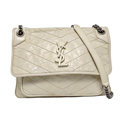 YSL NIKI Medium Beige Calfskin Plaid Quilted Shoulder Bag Crossbody Bag Palladium Hardware-(SKU)-963808720