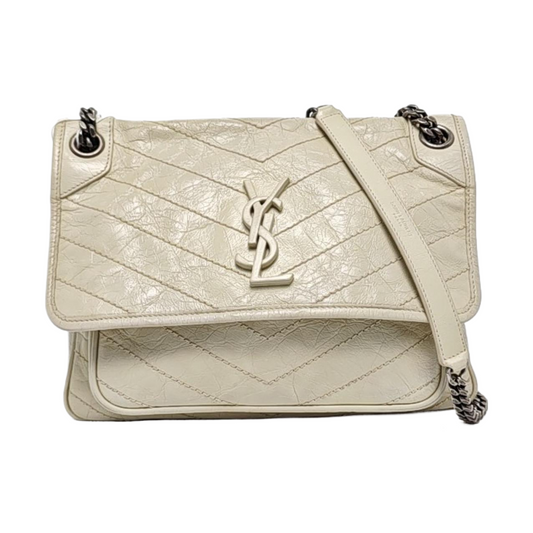 YSL NIKI Medium Beige Calfskin Plaid Quilted Shoulder Bag Crossbody Bag Palladium Hardware-(SKU)-963808720