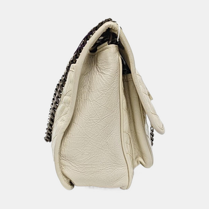 YSL NIKI Medium Beige Calfskin Plaid Quilted Shoulder Bag Crossbody Bag Palladium Hardware-(SKU)-963808720