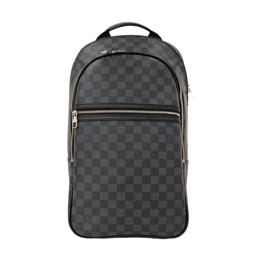 LOUIS VUITTON MICHAEL Gray Coated Canvas Checkered Backpack with Silver Hardware-(SKU)-963900822