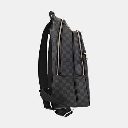 LOUIS VUITTON MICHAEL Gray Coated Canvas Checkered Backpack with Silver Hardware-(SKU)-963900822