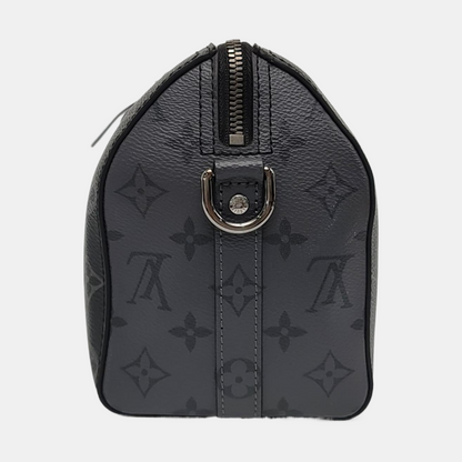 LOUIS VUITTON KEEPALL Black Coated Canvas Monogram Black Samurai Single Shoulder Bag Crossbody Bag with Silver Hardware and Removable Strap-(SKU)-964122055