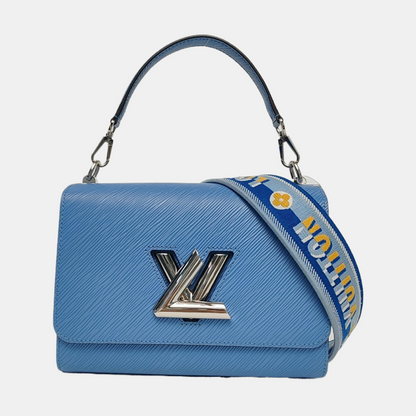 LOUIS VUITTON TWIST Medium Size Blue EPI Leather Water Ripple Shoulder Bag Tote Bag Crossbody Bag Silver Hardware 2 Removable Straps-(SKU)-964122868