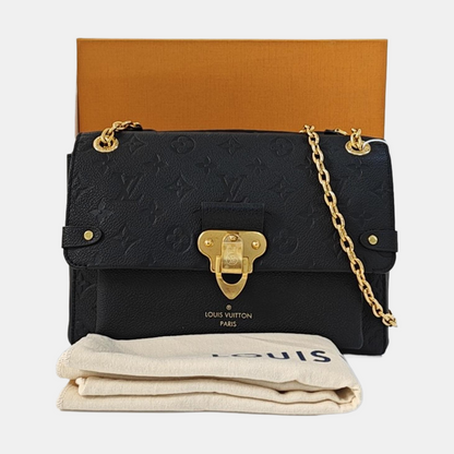 LOUIS VUITTON VAVIN Small Black Leather Monogram Embossed Shoulder Bag Crossbody Bag Golden Hardware-(SKU)-963934010