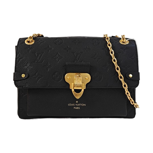 LOUIS VUITTON VAVIN Small Black Leather Monogram Embossed Shoulder Bag Crossbody Bag Golden Hardware-(SKU)-963934010