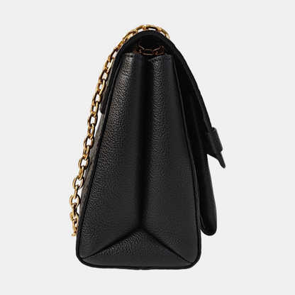 LOUIS VUITTON VAVIN Small Black Leather Monogram Embossed Shoulder Bag Crossbody Bag Golden Hardware-(SKU)-963934010