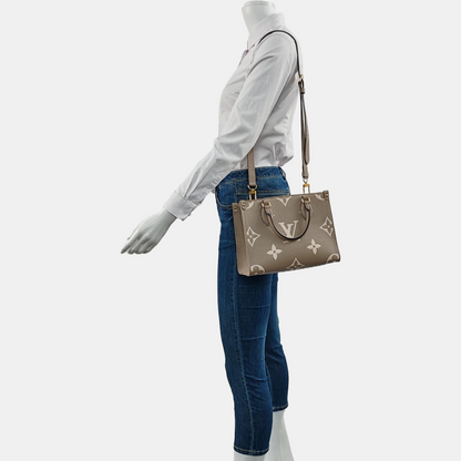 LOUIS VUITTON ONTHEGO Small Grey Calfskin Monogram Jungle Bag Shoulder Bag Tote Bag Crossbody Strap Gold Hardware Removable Strap-(SKU)-963972378