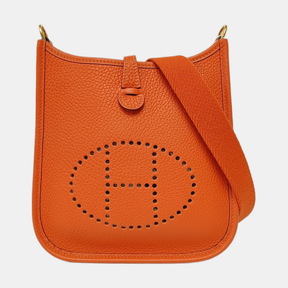 HERMÈS Evelyne TPM Flame Orange Clemence Leather Cutout Single Shoulder Bag Detachable Strap-(SKU)-964084074