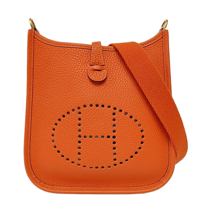 HERMÈS Evelyne TPM Flame Orange Clemence Leather Cutout Single Shoulder Bag Detachable Strap-(SKU)-964084074