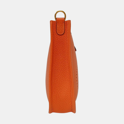 HERMÈS Evelyne TPM Flame Orange Clemence Leather Cutout Single Shoulder Bag Detachable Strap-(SKU)-964084074