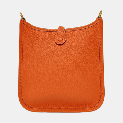 HERMÈS Evelyne TPM Flame Orange Clemence Leather Cutout Single Shoulder Bag Detachable Strap-(SKU)-964084074