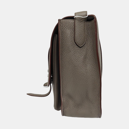 HERMÈS Steve Charcoal Grey Clemence Leather Shoulder Bag Crossbody with Silver Hardware, 🄿-(SKU)-963416776