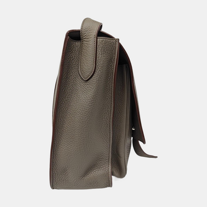 HERMÈS Steve Charcoal Grey Clemence Leather Shoulder Bag Crossbody with Silver Hardware, 🄿-(SKU)-963416776