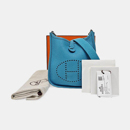 HERMÈS Evelyne TPM Northern Blue Clemence Leather Evelyne Single-Shoulder Bag, Crossbody Bag with Silver Hardware, Z Stamp, Detachable Shoulder Strap, Complete Accessories-(SKU)-964083815