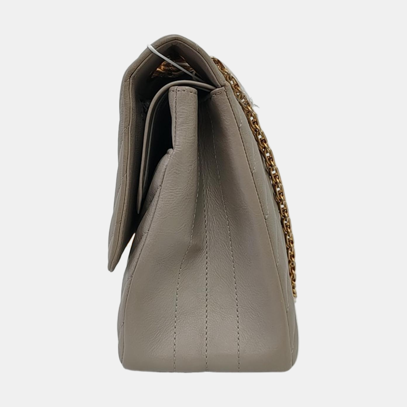 CHANEL 2.55 Grey Caviar Leather V-Shape Shoulder Bag with Gold Hardware, 27 Clasps-(SKU)-964136214