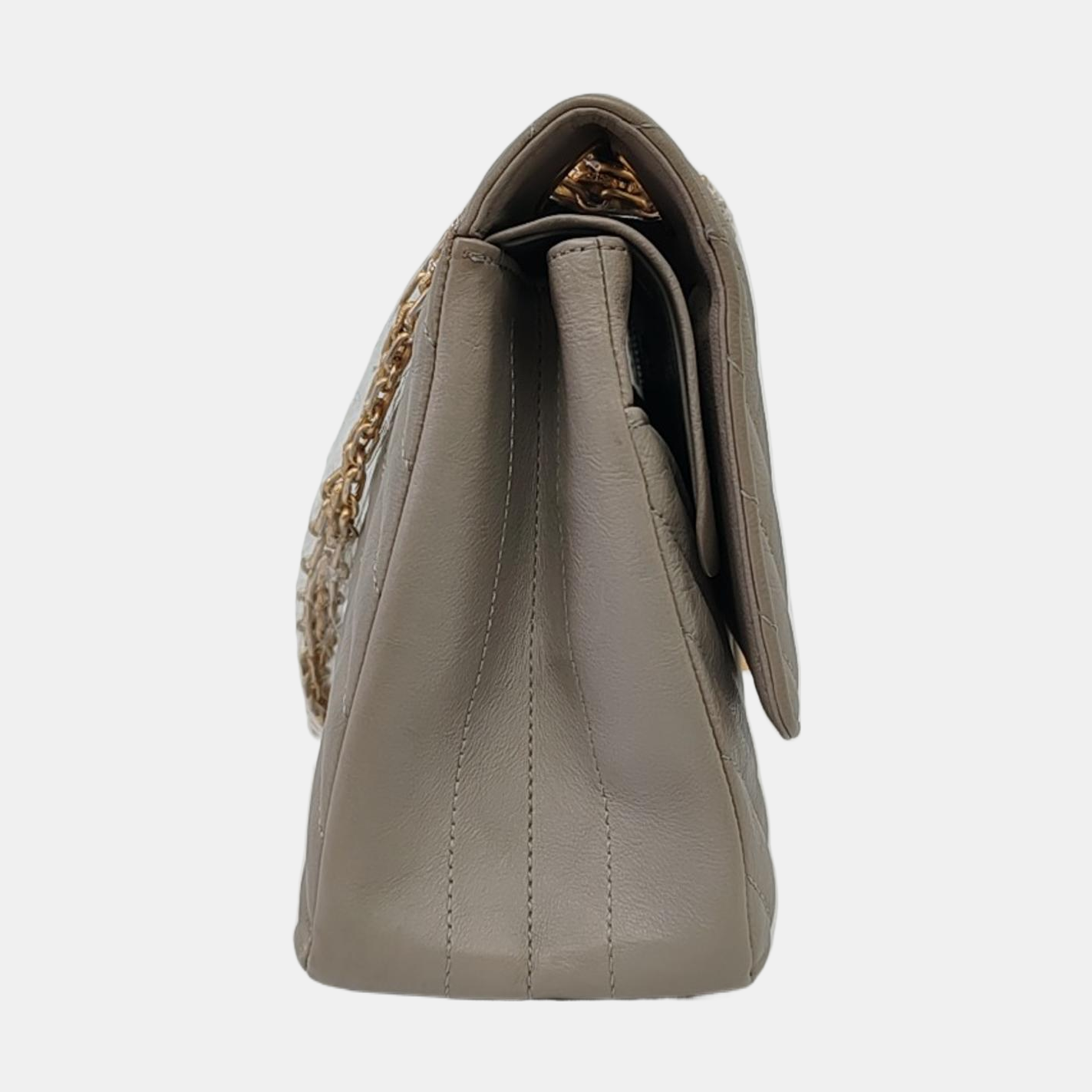 CHANEL 2.55 Grey Caviar Leather V-Shape Shoulder Bag with Gold Hardware, 27 Clasps-(SKU)-964136214