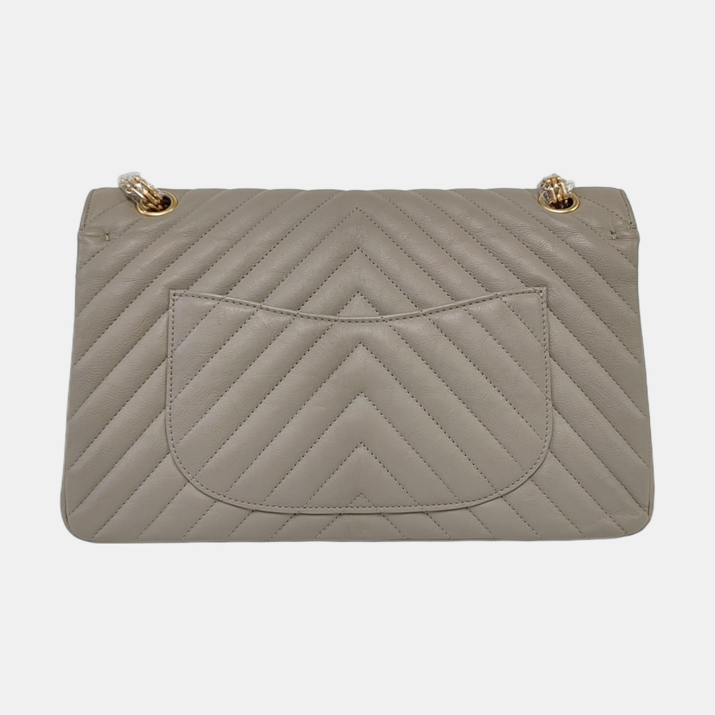 CHANEL 2.55 Grey Caviar Leather V-Shape Shoulder Bag with Gold Hardware, 27 Clasps-(SKU)-964136214