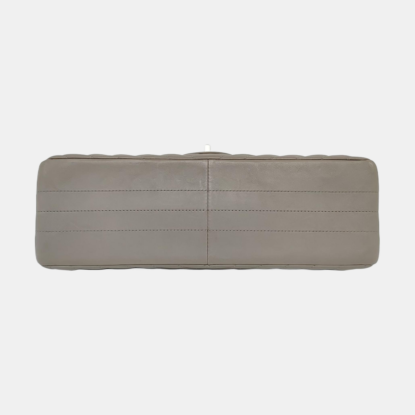 CHANEL 2.55 Grey Caviar Leather V-Shape Shoulder Bag with Gold Hardware, 27 Clasps-(SKU)-964136214