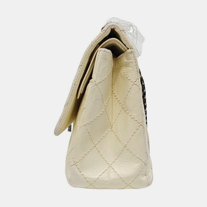 CHANEL 2.55 Large White Calfskin Quilted Single Shoulder Bag Crossbody with Palladium Hardware, 16 Clasp-(SKU)-964099776