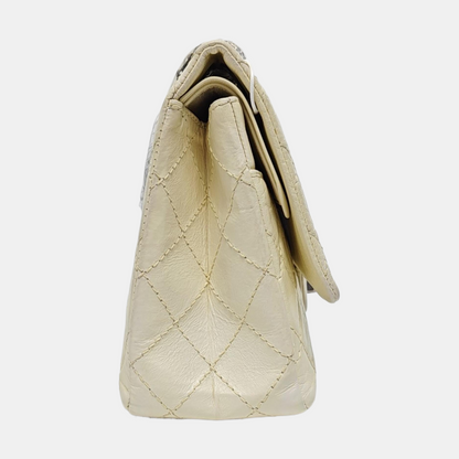 CHANEL 2.55 Large White Calfskin Quilted Single Shoulder Bag Crossbody with Palladium Hardware, 16 Clasp-(SKU)-964099776