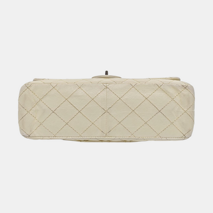 CHANEL 2.55 Large White Calfskin Quilted Single Shoulder Bag Crossbody with Palladium Hardware, 16 Clasp-(SKU)-964099776