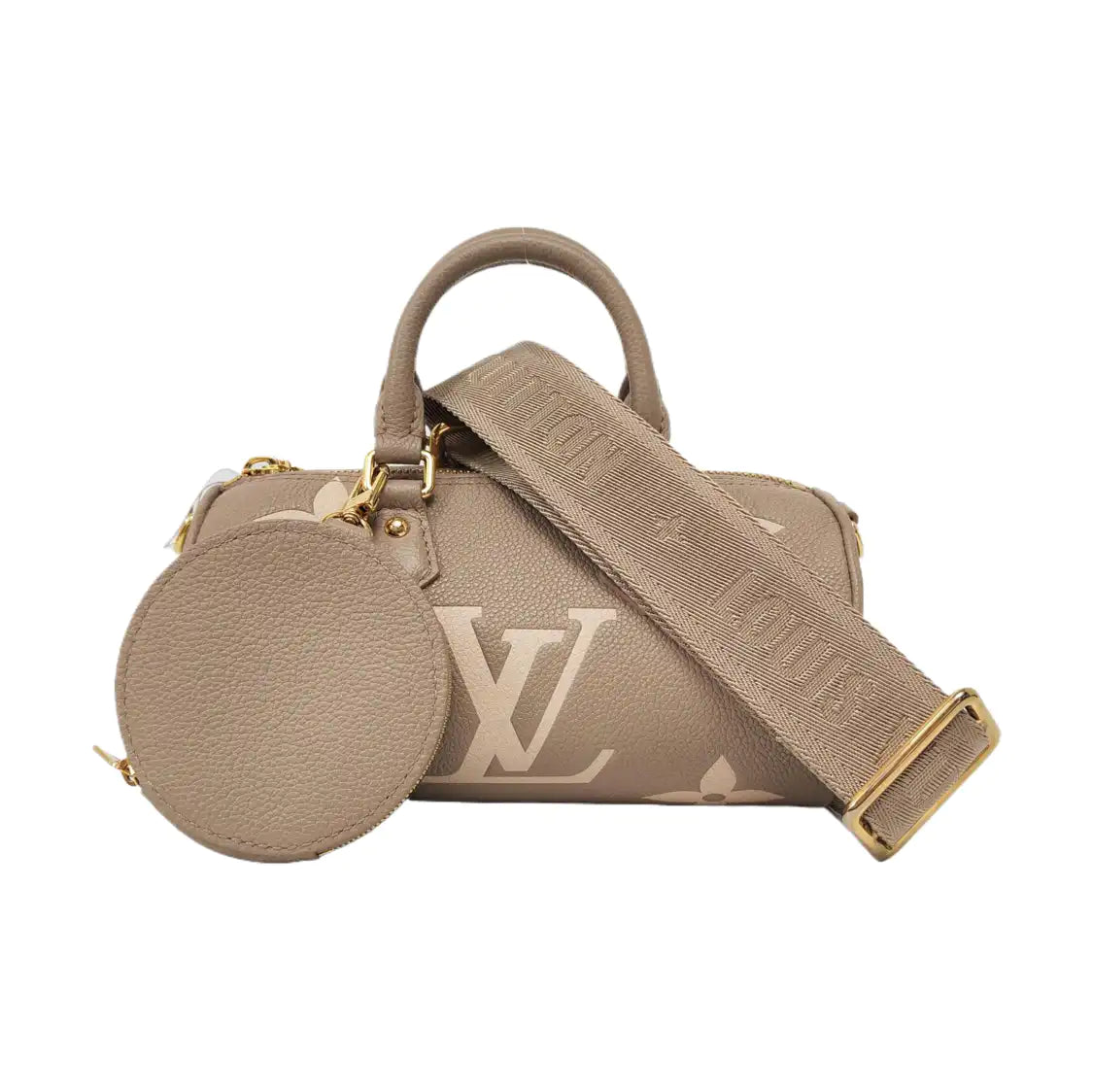 LOUIS VUITTON PAPILLON BB Elephant Gray Leather Grained Papillon Shoulder Bag Crossbody Bag with Detachable Strap-(SKU)-964377475