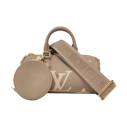 LOUIS VUITTON PAPILLON BB Elephant Gray Leather Grained Papillon Shoulder Bag Crossbody Bag with Detachable Strap-(SKU)-964377475