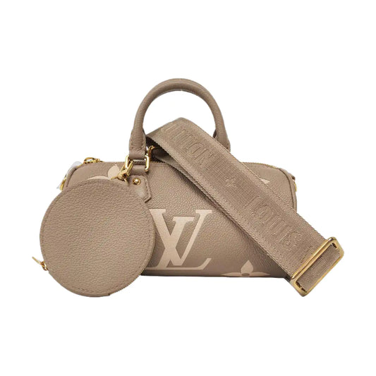 LOUIS VUITTON PAPILLON BB Elephant Gray Leather Grained Papillon Shoulder Bag Crossbody Bag with Detachable Strap-(SKU)-964377475