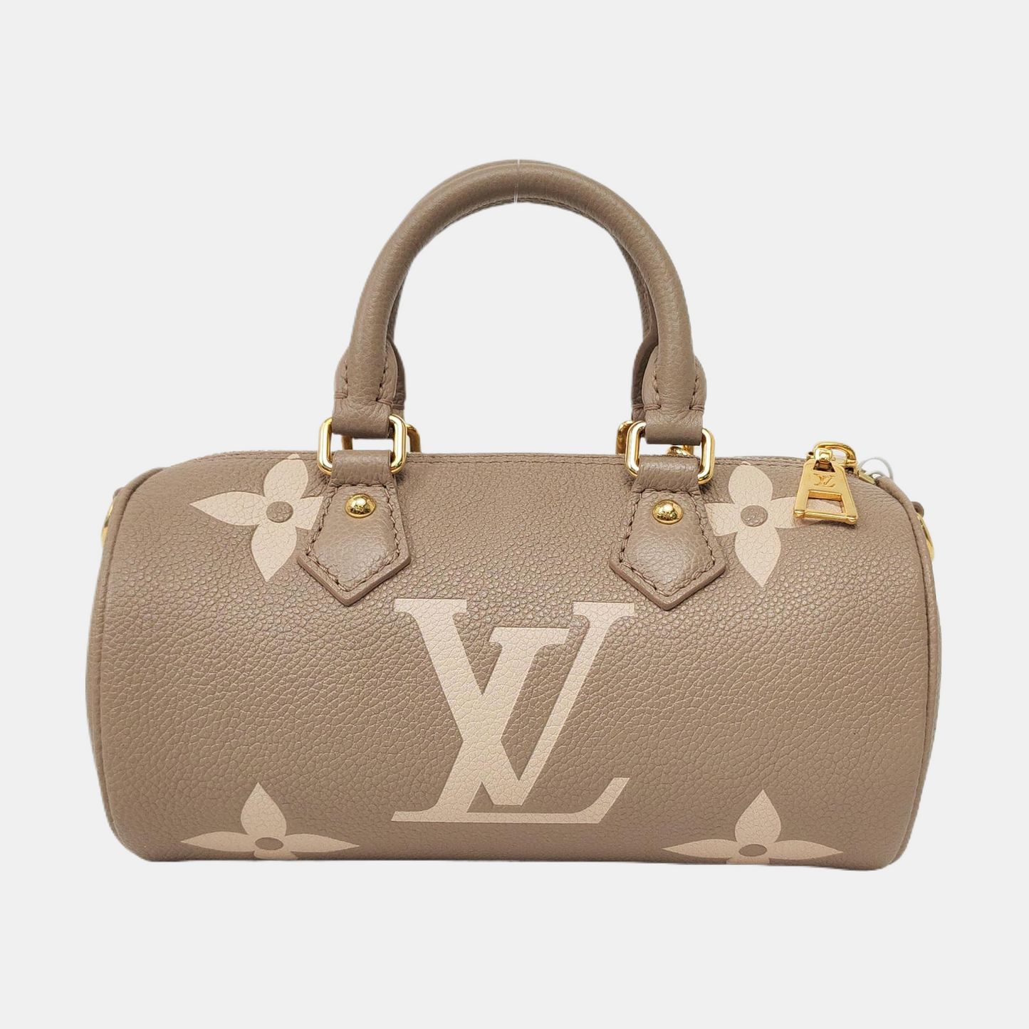 LOUIS VUITTON PAPILLON BB Elephant Gray Leather Grained Papillon Shoulder Bag Crossbody Bag with Detachable Strap-(SKU)-964377475