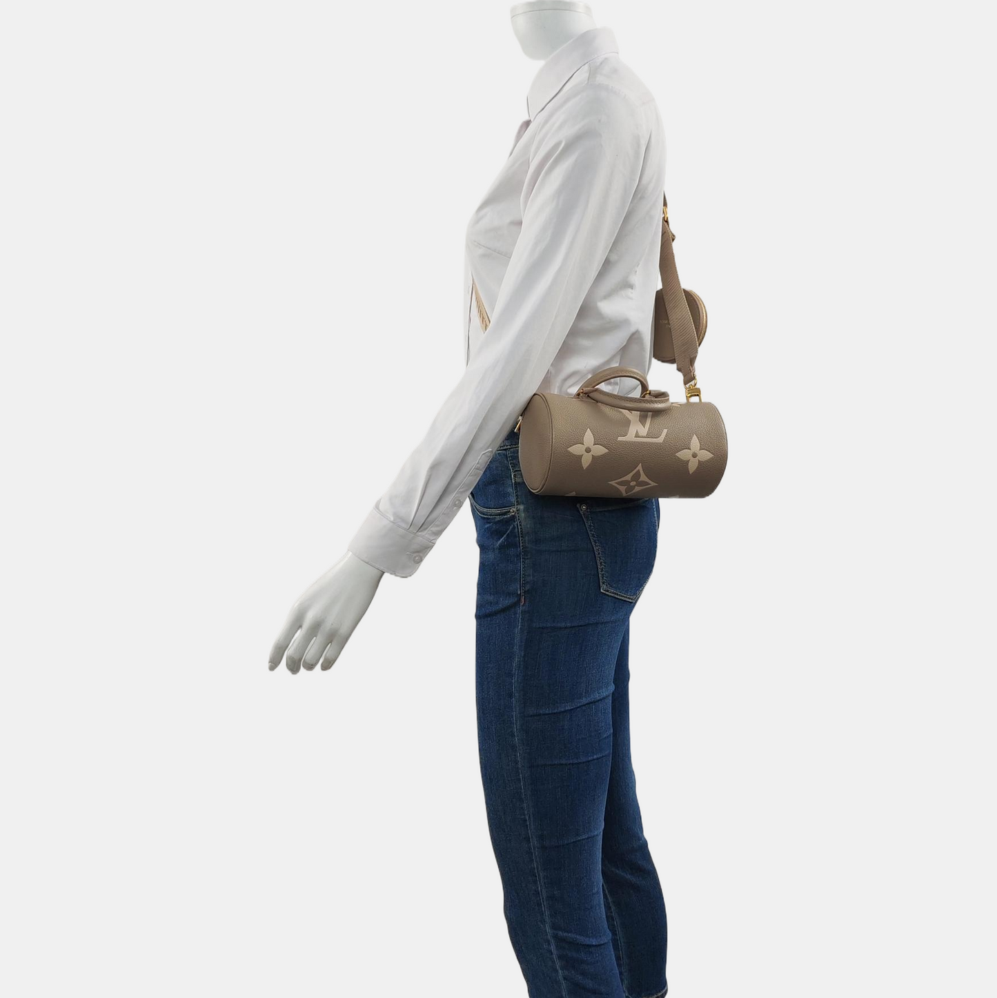 LOUIS VUITTON PAPILLON BB Elephant Gray Leather Grained Papillon Shoulder Bag Crossbody Bag with Detachable Strap-(SKU)-964377475