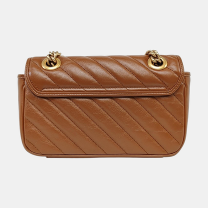 GUCCI GG Marmont Small Brown Calfskin Quilted Striped Shoulder Bag Golden Hardware-(SKU)-964409112
