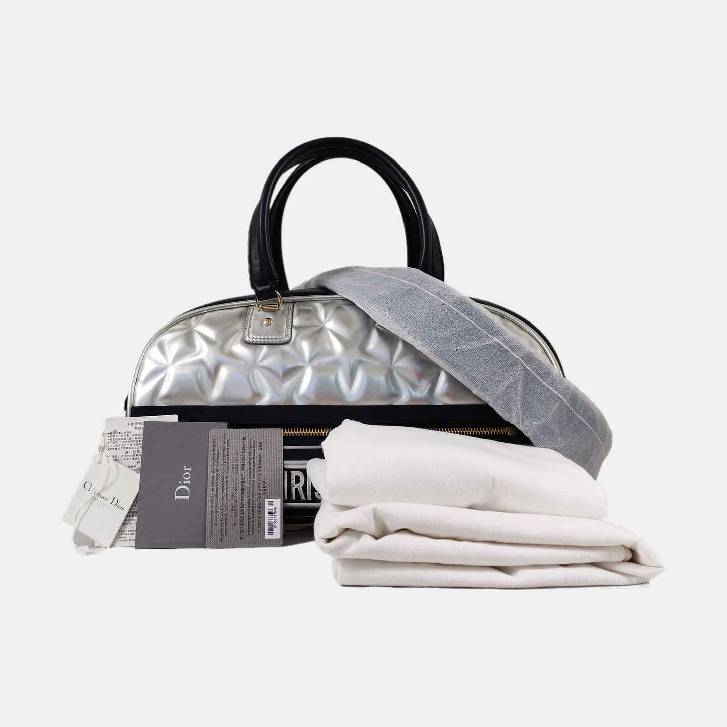 DIOR Vibe Silver Cowhide Single Shoulder Bag with Gold Hardware, Removable Strap-(SKU)-964309600