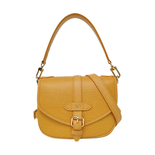 LOUIS VUITTON SAUMUR Small Yellow EPI Leather Water Ripple Gemini Crossbody Bag Shoulder Bag Tote Bag Adjustable Strap Golden Hardware 2 Removable Shoulder Straps-(SKU)-964402844